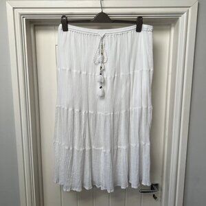 Women's Skirt White Cotton Crinkled A Line Maxi Boho Gypsy Skirt